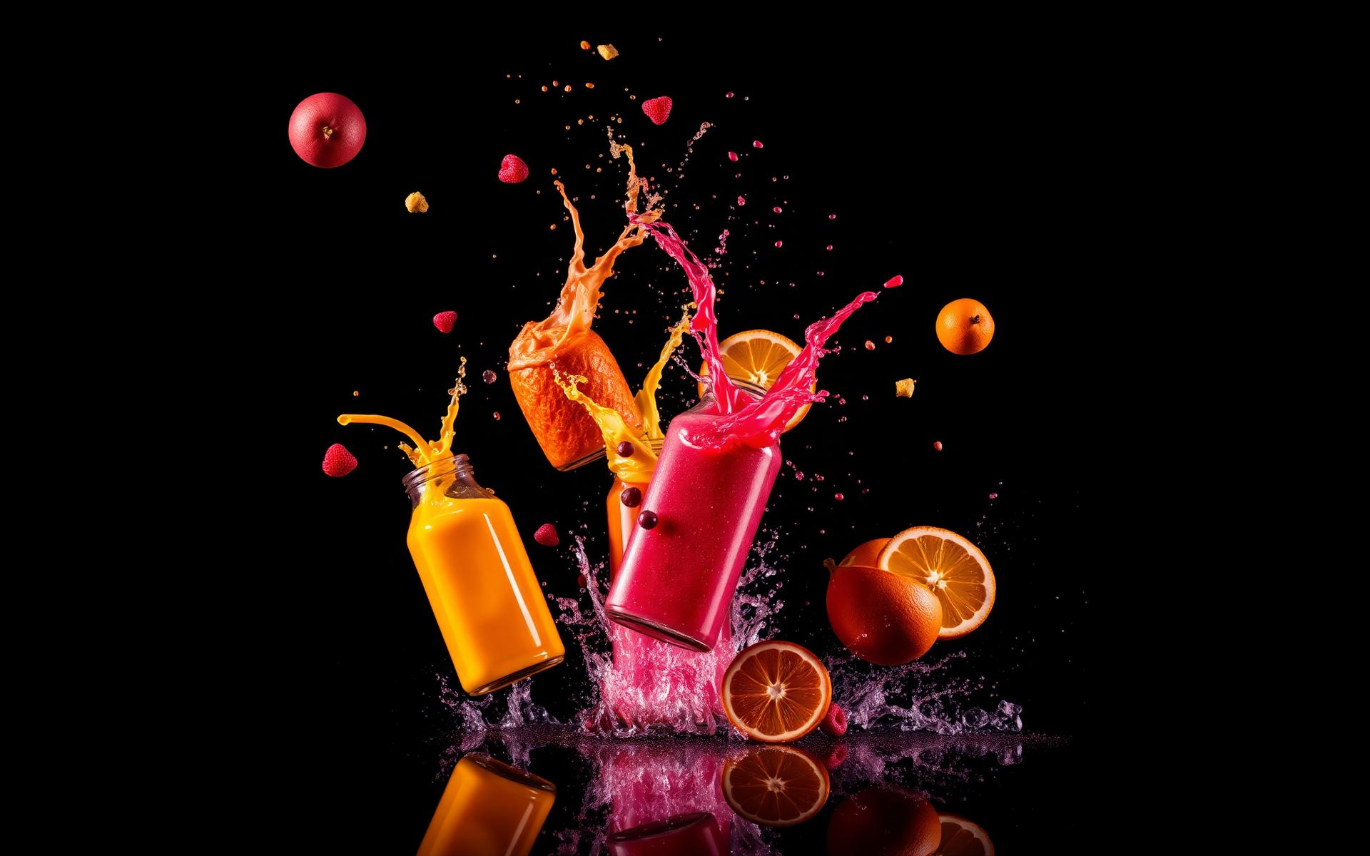 Fresh juices and smoothies splashing